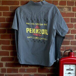 Pennzoil 2010 Racing Motor Oil Gray Shirt With Thermal Sleeves Size Medium